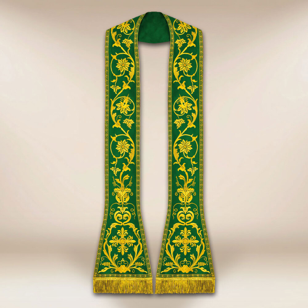 Zielona liturgiczna stuła rzymska haftowana