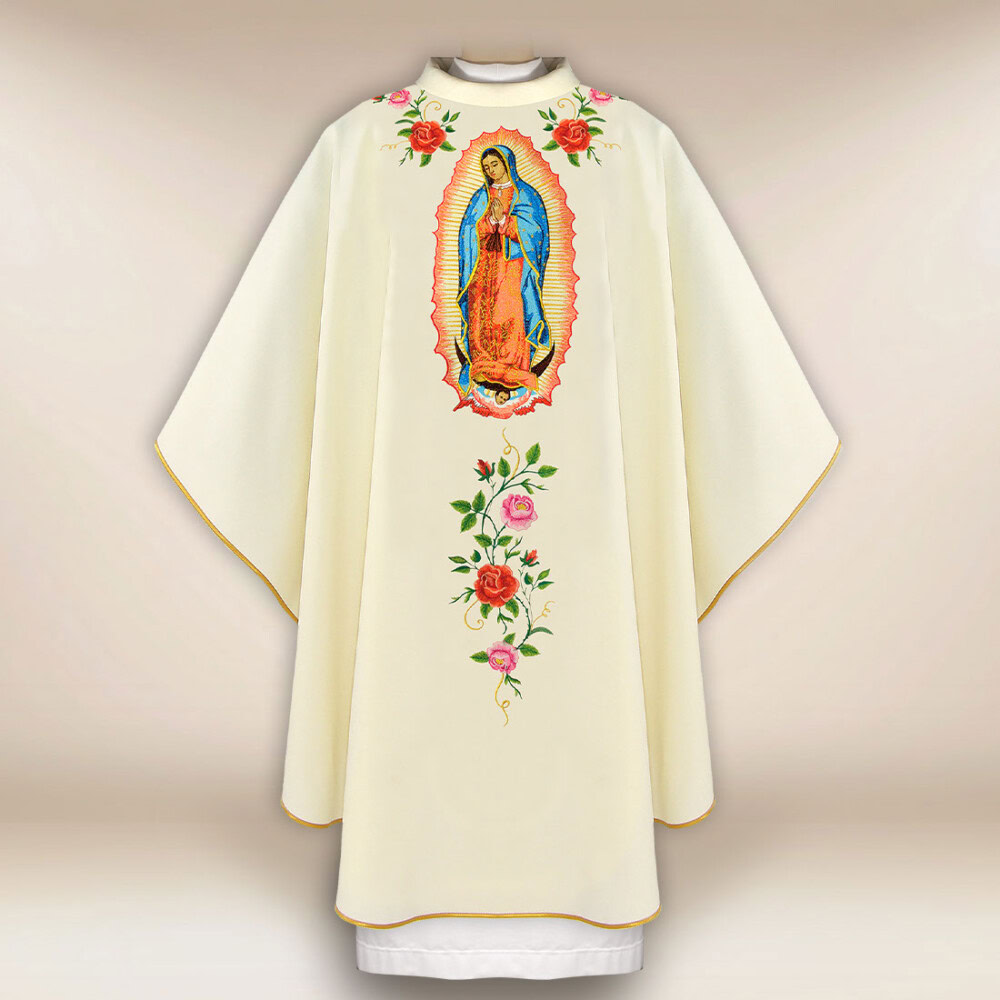 Haftowany ornat liturgiczny ecru Matka Boża z Guadalupe 