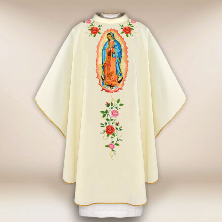 Haftowany ornat liturgiczny ecru Matka Boża z Guadalupe 