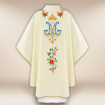 Haftowany ornat liturgiczny ecru Matka Boża z Guadalupe 