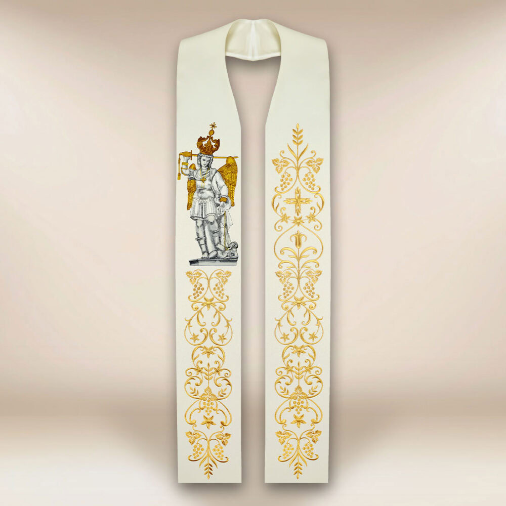 Stuła haftowana z wizerunkiem Michał Archanioł z Góry Gargano