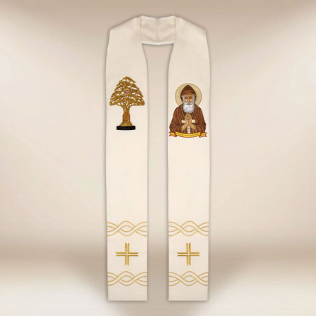 Stuła haftowana z wizerunkiem Św. Charbel