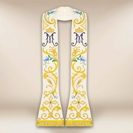 Stuła liturgiczna haftowana rzymska z motywem Maryjnym