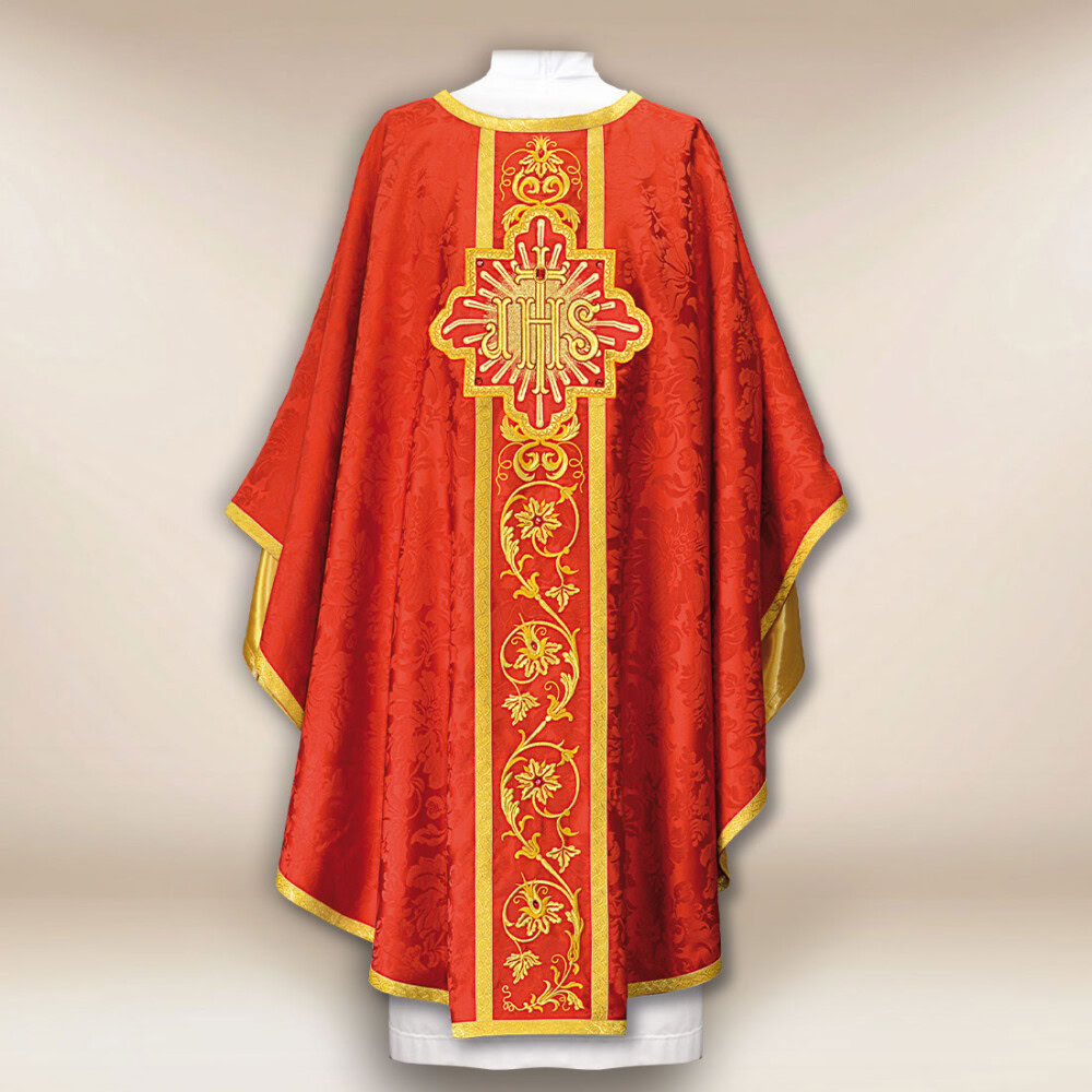 Ornat liturgiczny czerwony z IHS