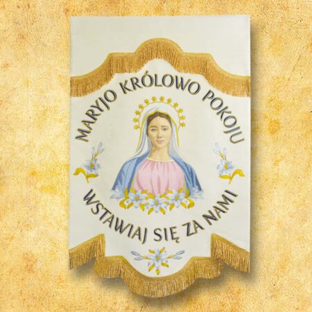 Chorągiew haftowana - Matka Boża Królowa Pokoju