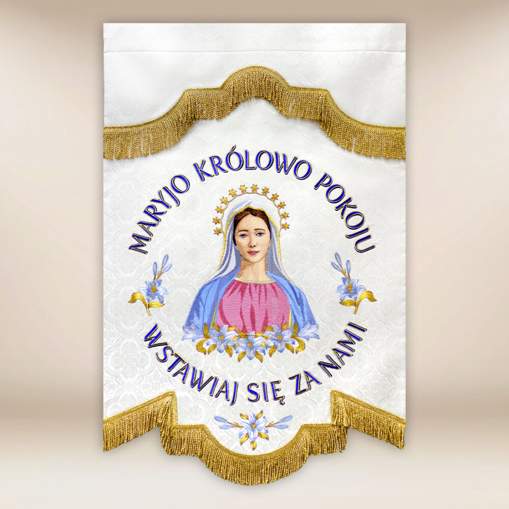 Chorągiew haftowana Królowa Pokoju