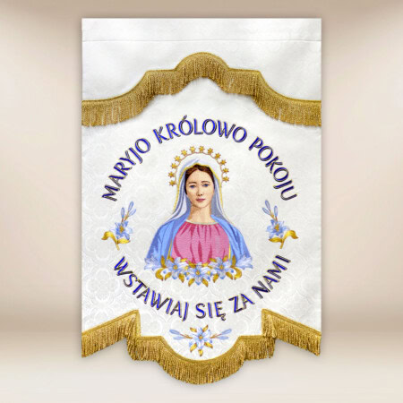 Chorągiew haftowana Królowa Pokoju