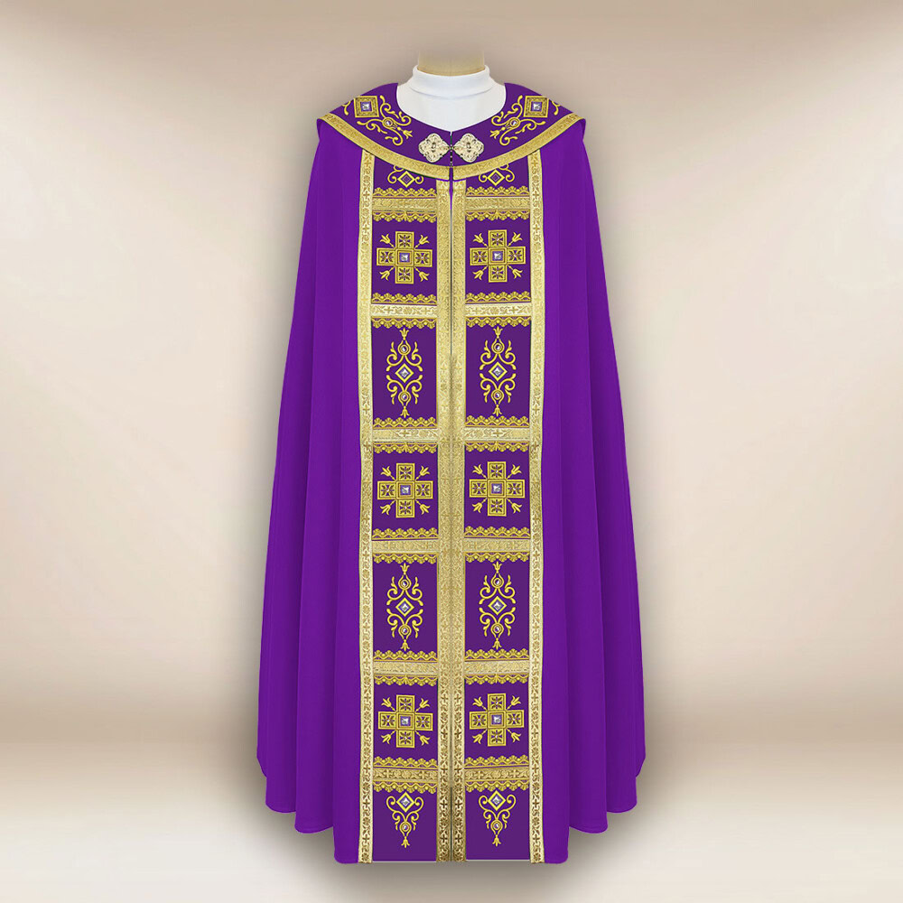 Kapa liturgiczna fioletowa haftowana z krzyżami