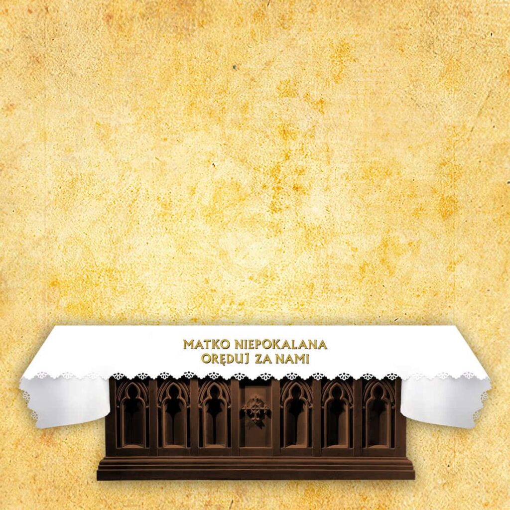 Obrus foto wycinany laserowo "Matko Niepokalana Oręduj Za Nami"