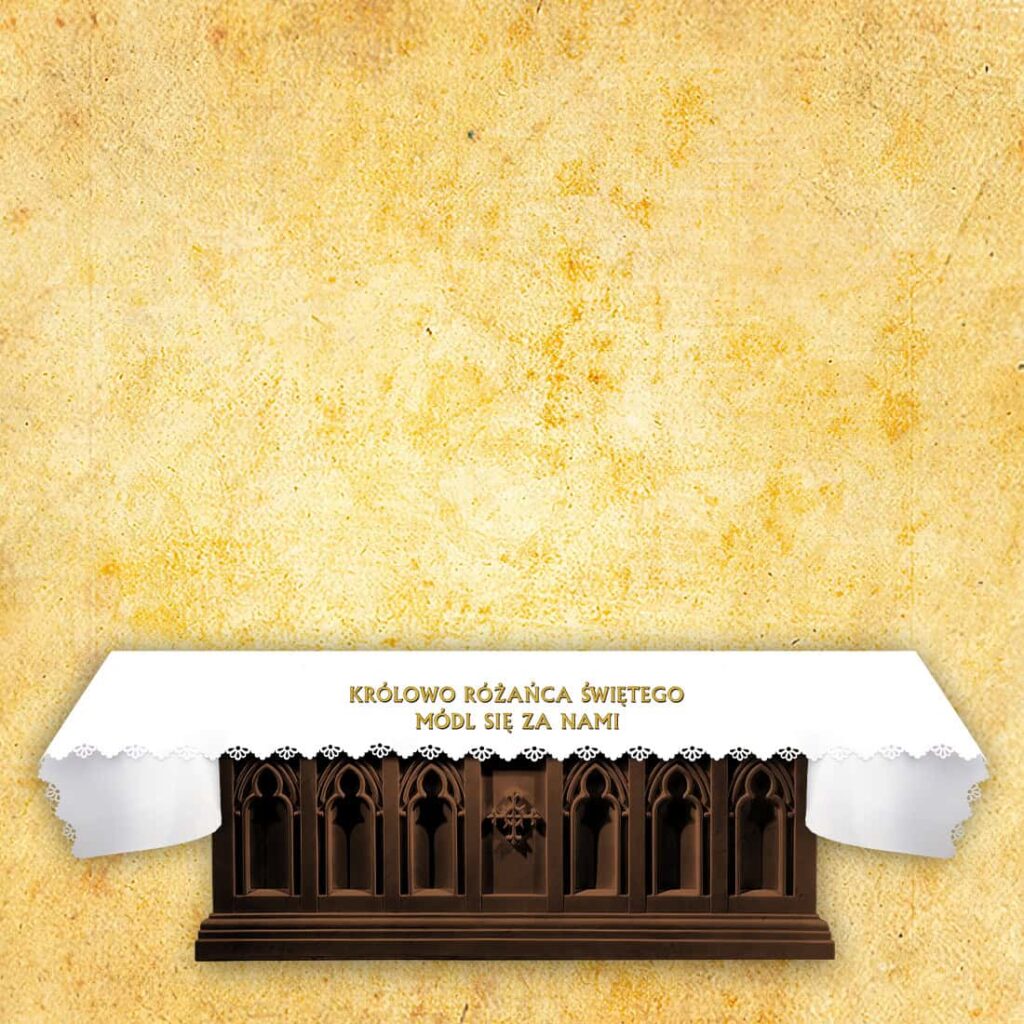 Obrus foto wycinany laserowo "Królowo Różańca Świętego Módl Się Za Nami"