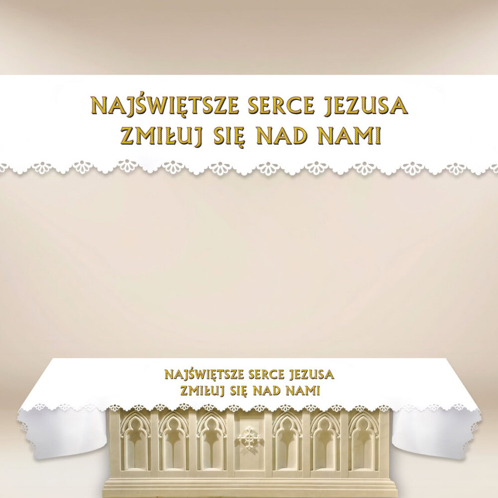 Obrus Foto Wycinany Laserowo "Najświętsze Serce Jezusa Zmiłuj Się Nad Nami" Obrus Foto Wycinany Laserowo "Najświętsze Serce Jezusa Zmiłuj Się Nad Nami"