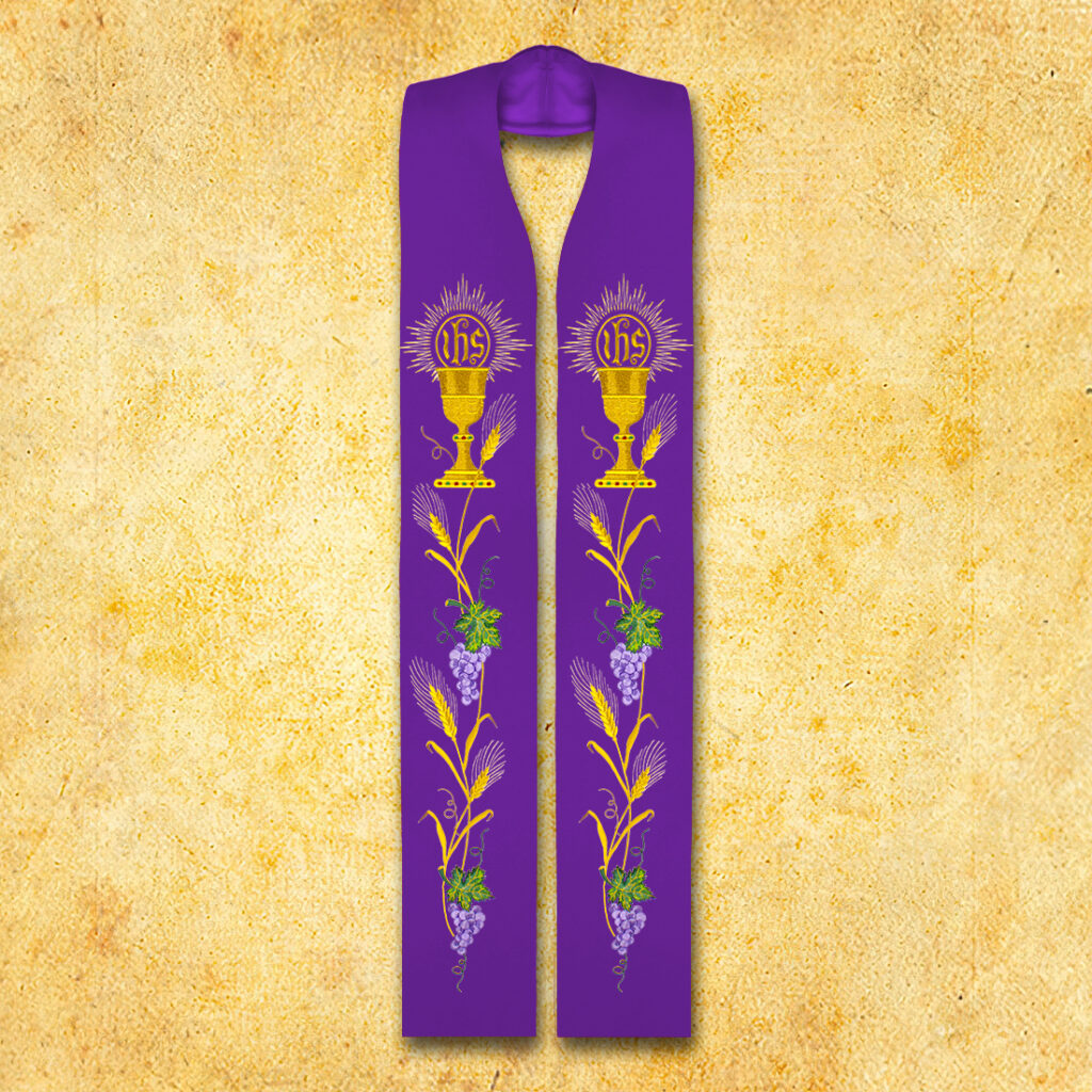 Haftowana stuła liturgiczna z motywem kielicha