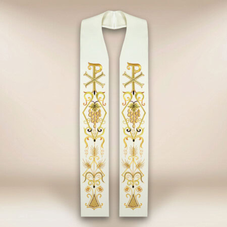 Haftowana stuła liturgiczna ecru z symbolem PX