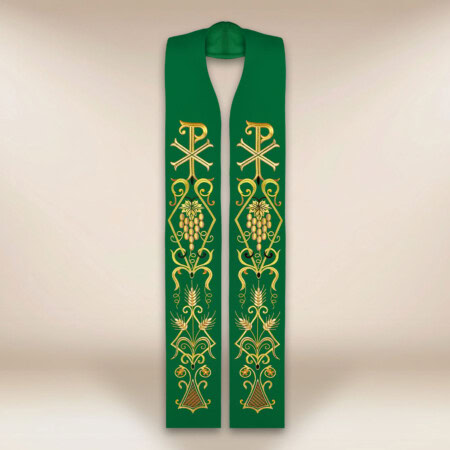 Haftowana stuła liturgiczna zielona z symbolem PX