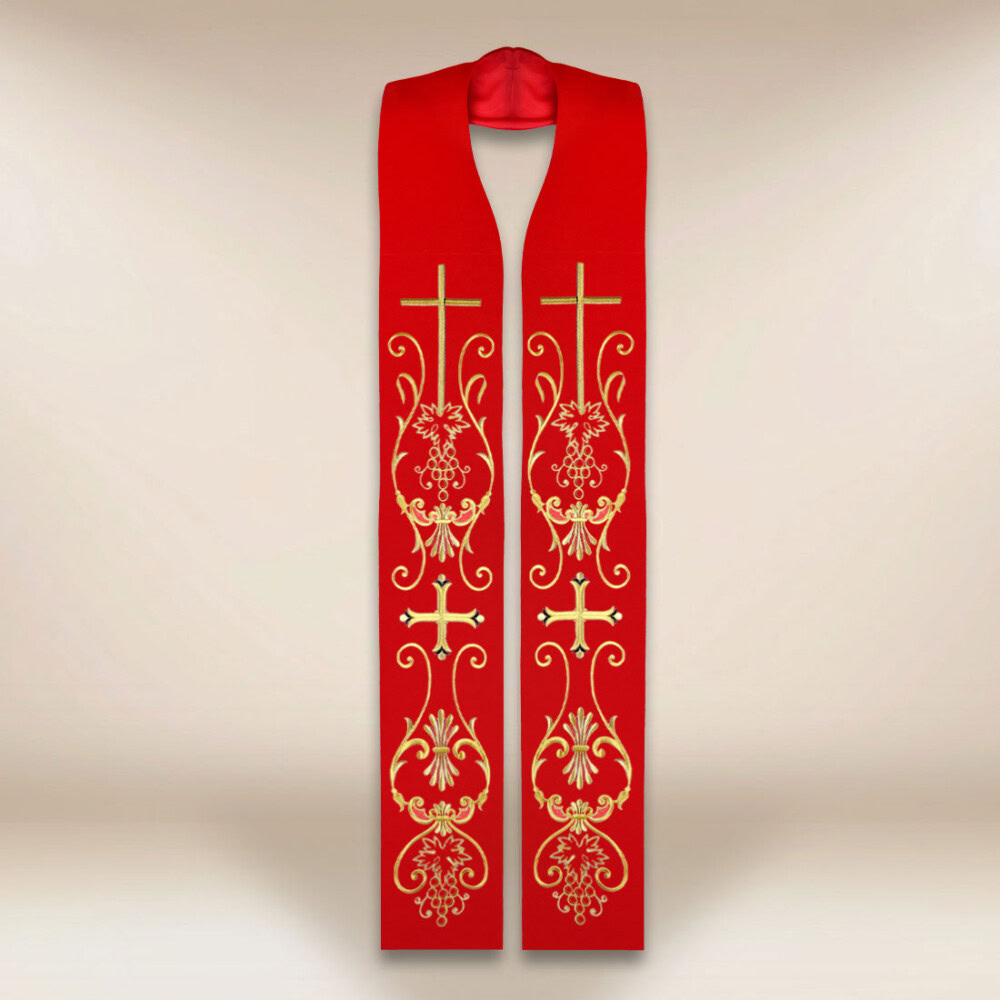 Stuła liturgiczna z motywem krzyża czerwona