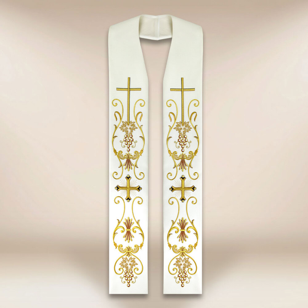 Stuła liturgiczna z motywem krzyża ecru