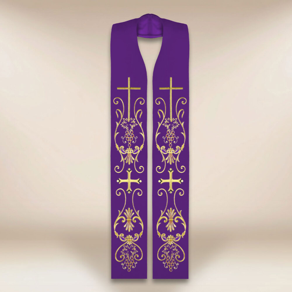Stuła liturgiczna z motywem krzyża fioletowa