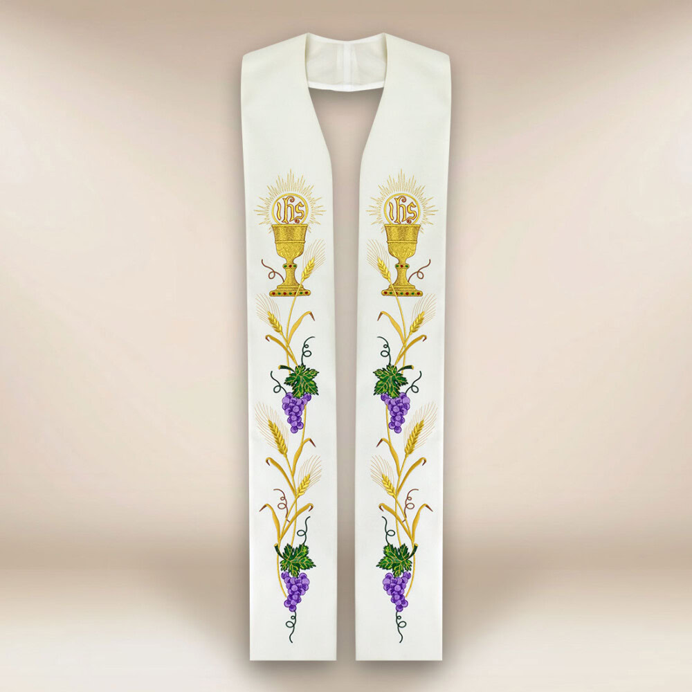 Haftowana stuła liturgiczna z motywem kielicha Haftowana stuła liturgiczna z motywem kielicha