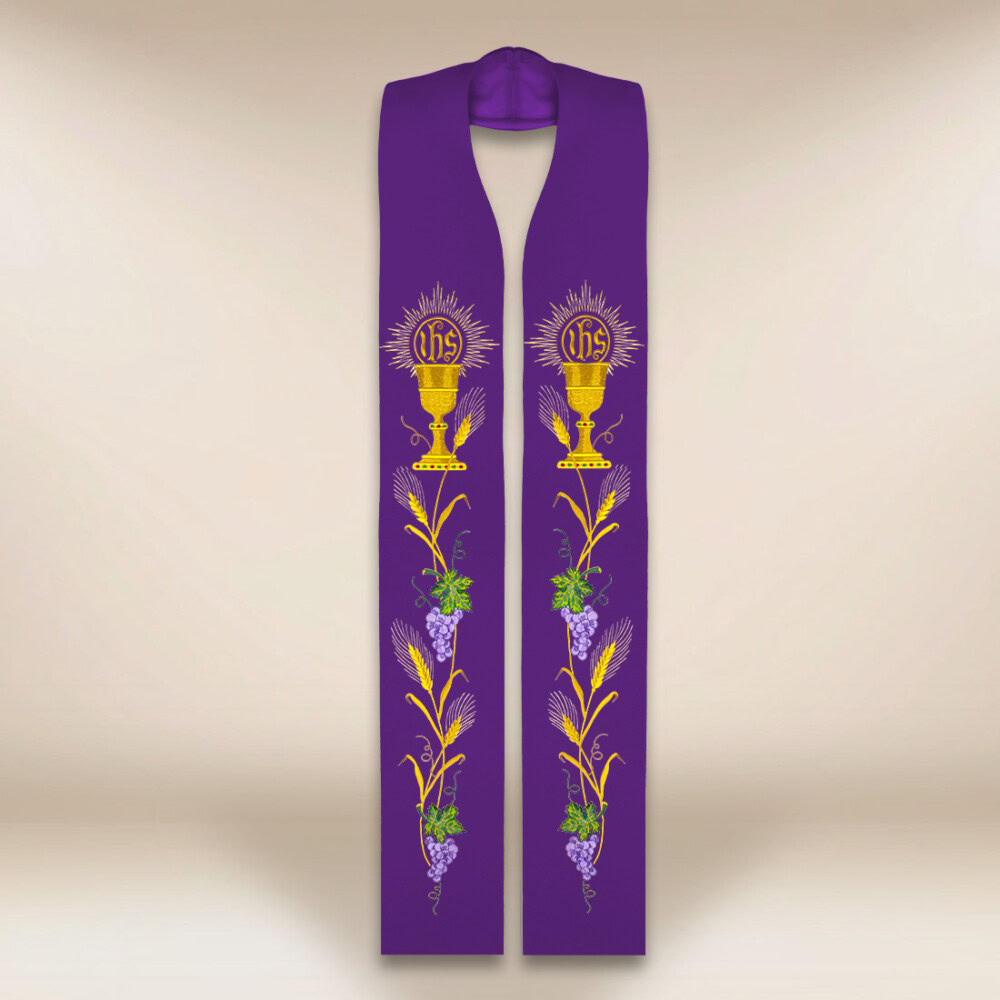 Haftowana stuła liturgiczna z motywem kielicha