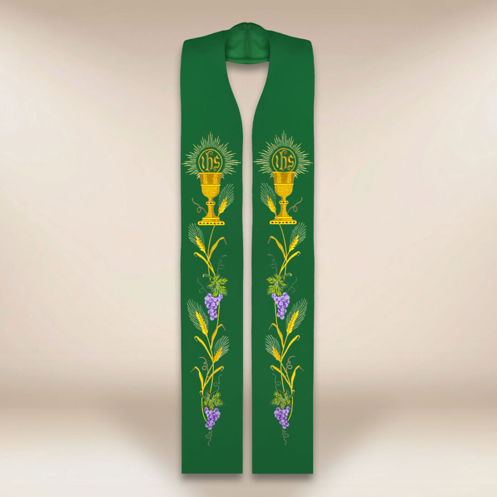 Haftowana stuła liturgiczna z motywem kielicha Haftowana stuła liturgiczna z motywem kielicha
