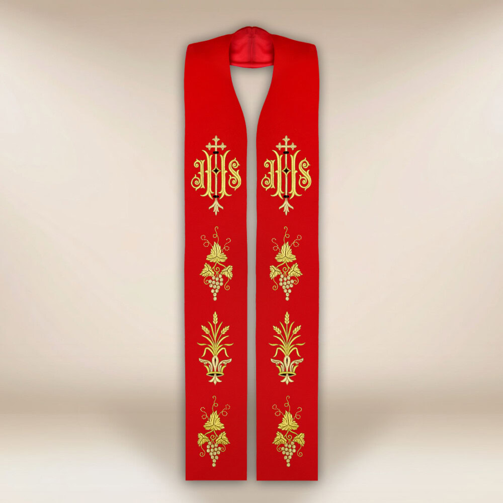 Haftowana stuła liturgiczna z IHS Haftowana stuła liturgiczna z IHS