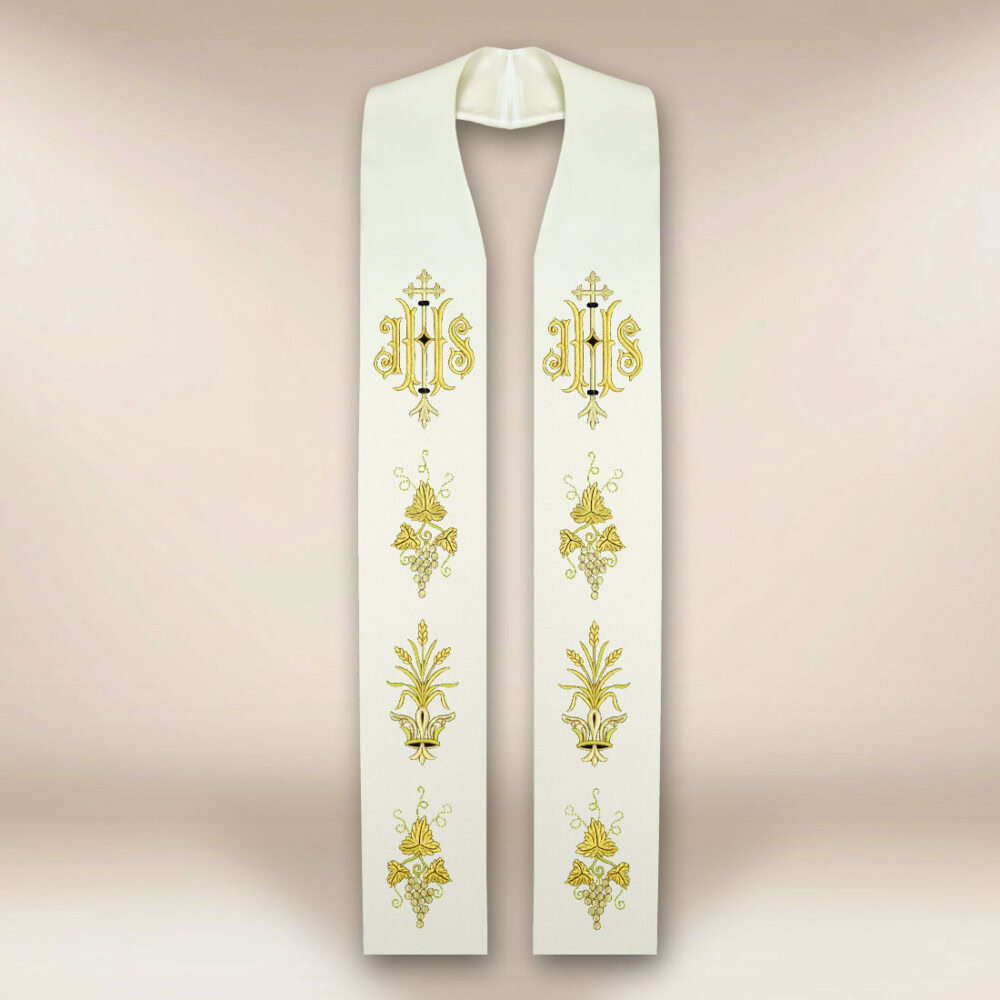 Haftowana stuła liturgiczna z IHS Haftowana stuła liturgiczna z IHS