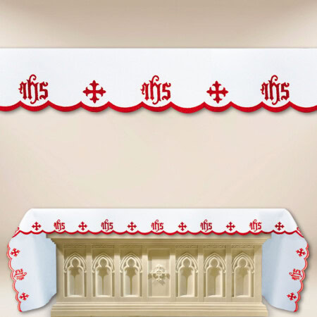 Obrus haftowany "Katedralny" czerwony - na dowolny wymiar