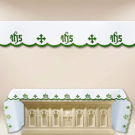 Obrus haftowany "Katedralny" zielony - na dowolny wymiar