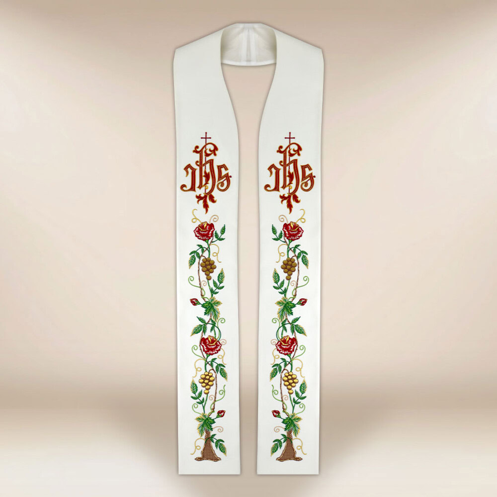 Stuła haftowana „IHS z Różami”