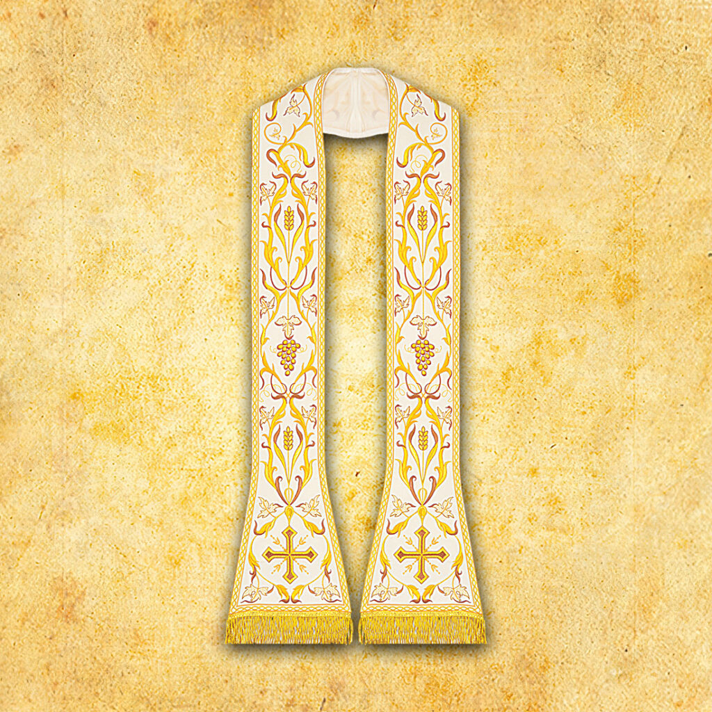 Liturgiczna stuła rzymska haftowana ecru