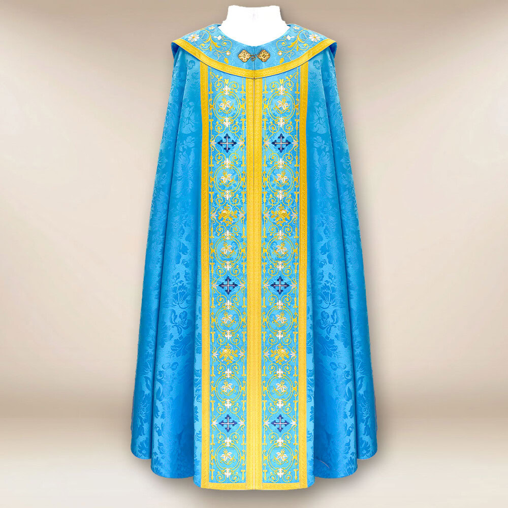 Maryjna kapa haftowana niebieska