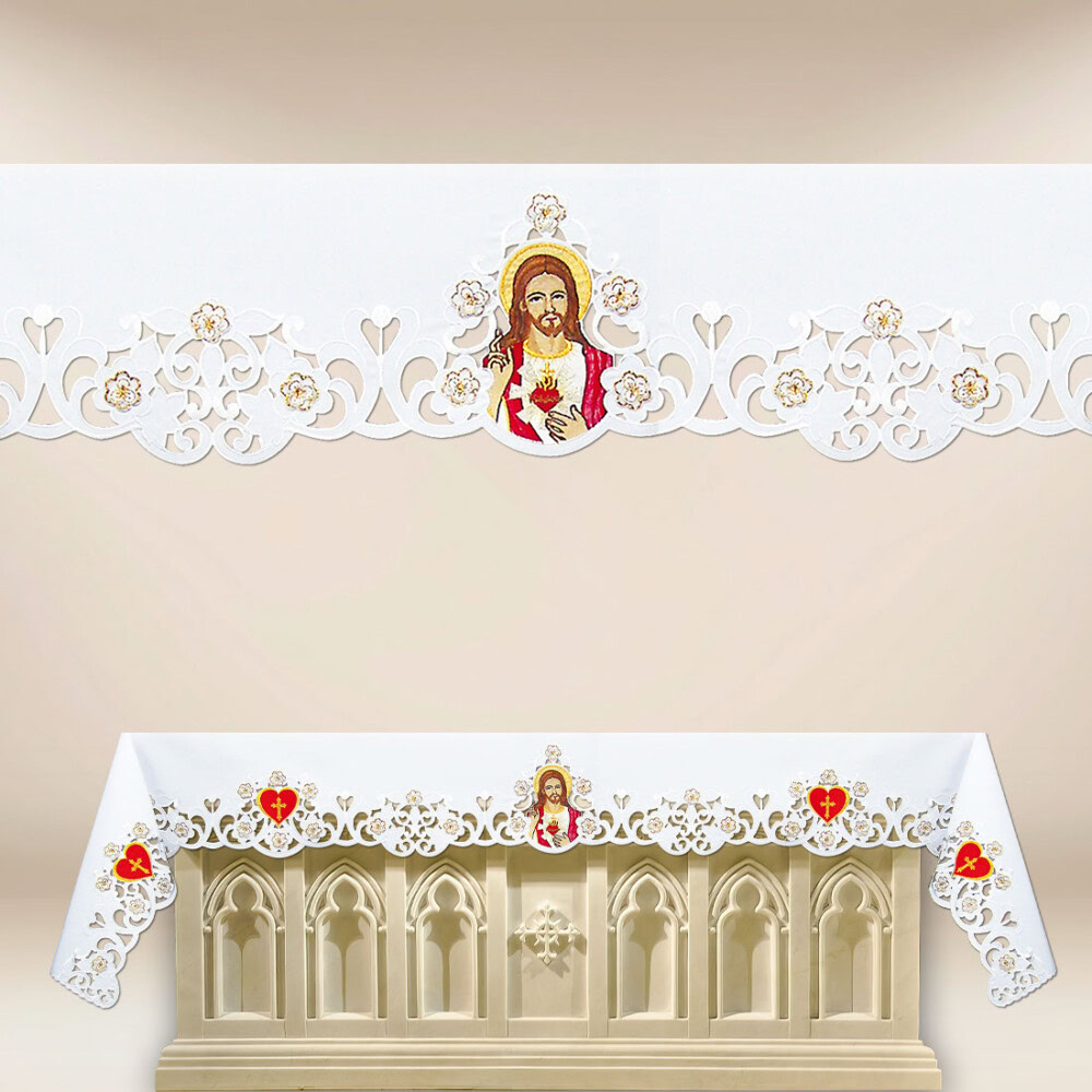 Obrus haftowany „Serce Jezusa” z  wizerunkiem (długość do 650cm)