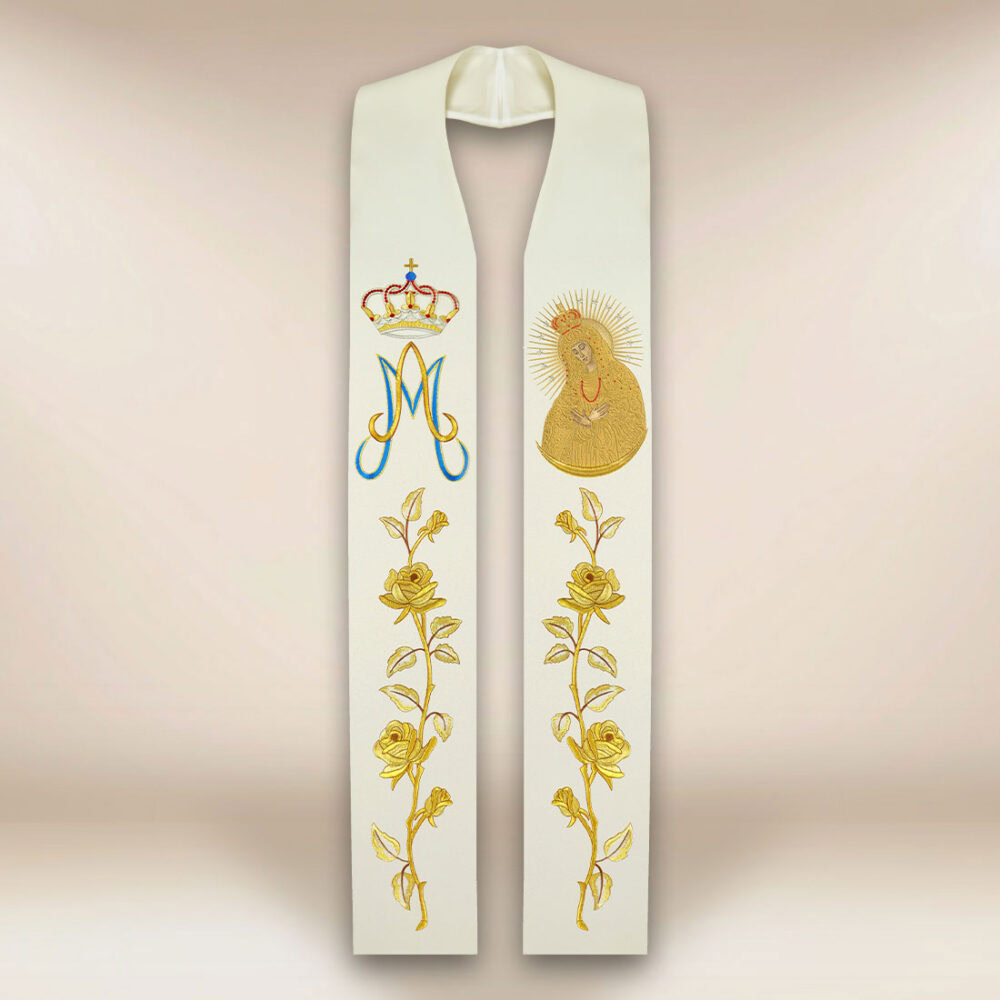 Stuła haftowana z wizerunkiem Matka Boża Ostrobramska