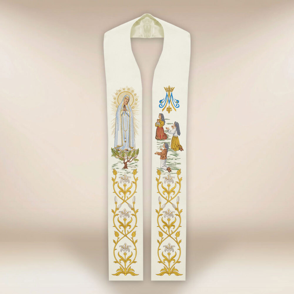 Stuła haftowana z wizerunkiem Matka Boża Fatimska