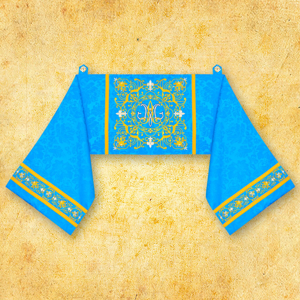 Maryjny haftowany welon naramienny niebieski