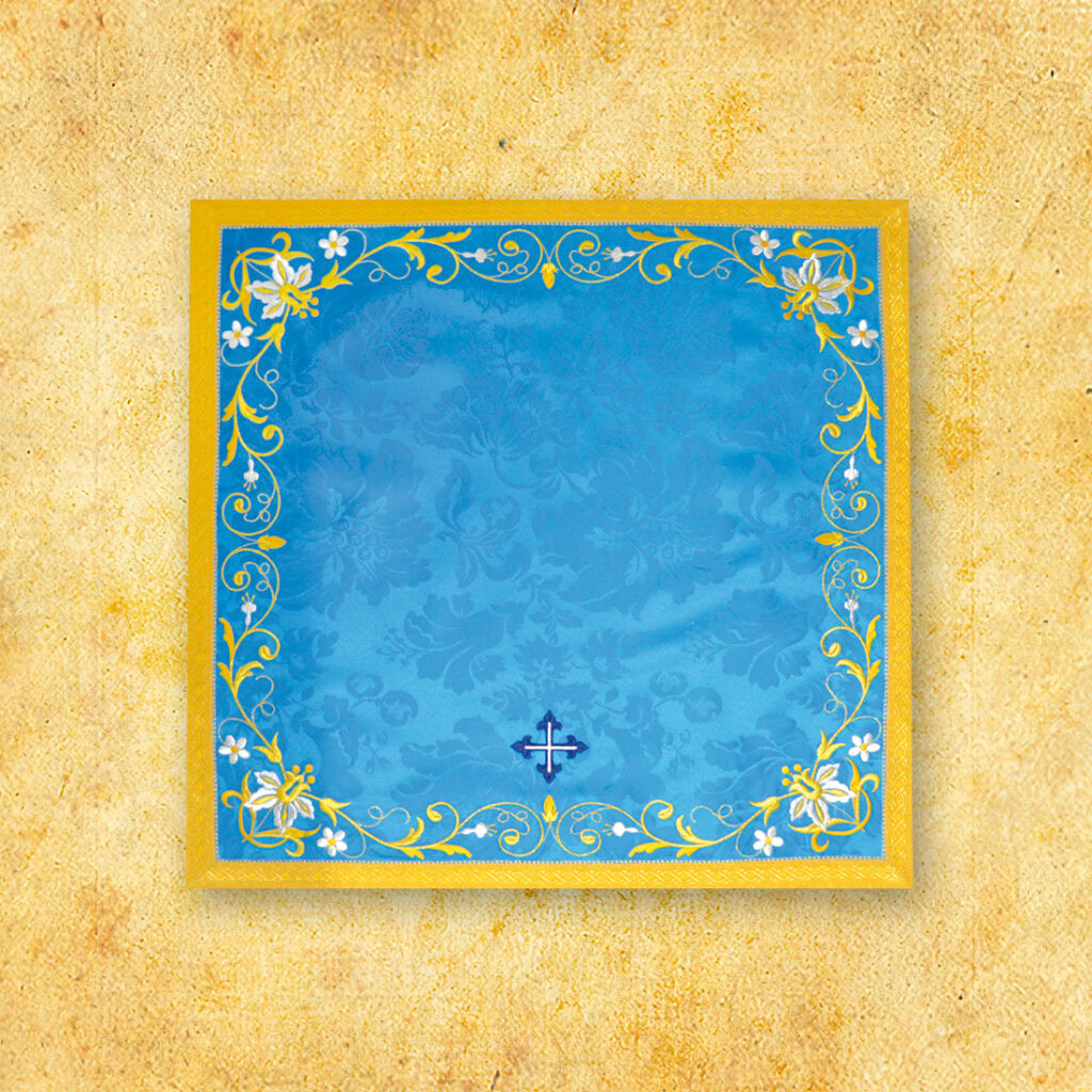 Maryjny haftowany welon na kielich niebieski