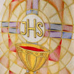 Ecru ornat haftowany z kielichem