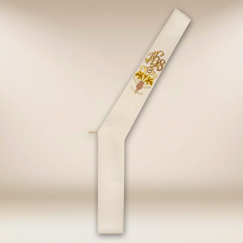 Stuła haftowana dla diakonów ecru z IHS