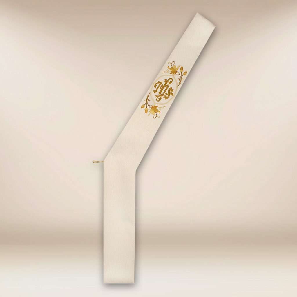 Stuła haftowana dla diakonów ecru IHS Stuła haftowana dla diakonów ecru IHS