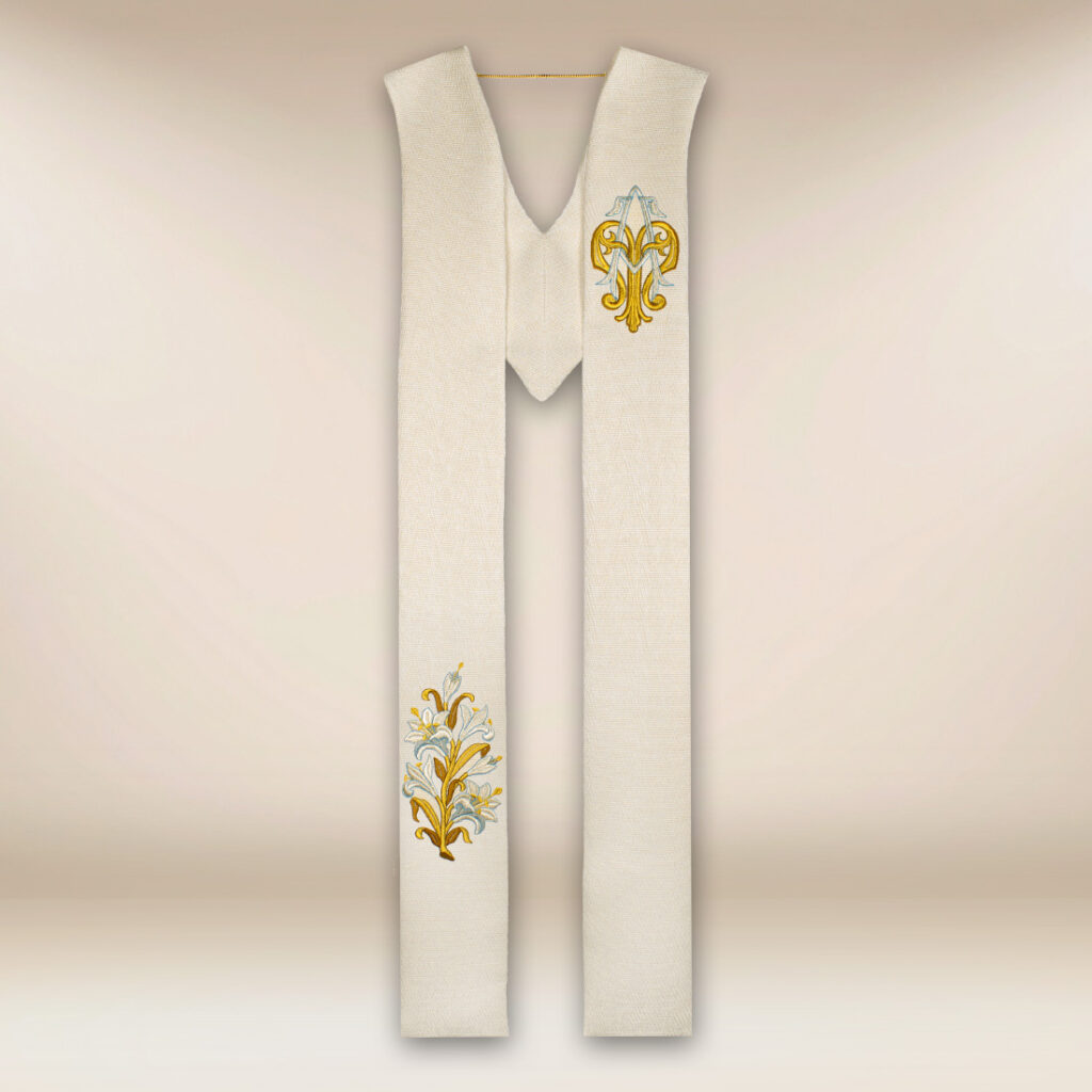 Stuła haftowana ecru Maryjna