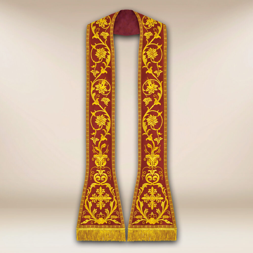 Czerwona liturgiczna stuła rzymska haftowana Czerwona liturgiczna stuła rzymska haftowana