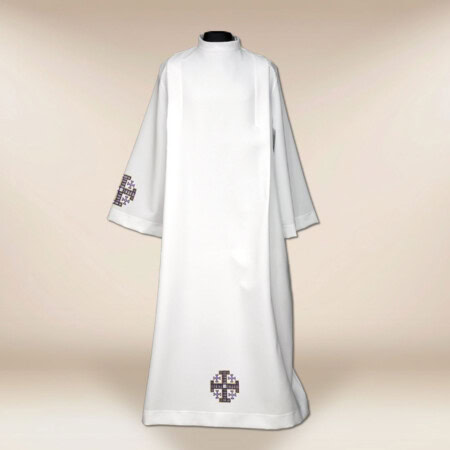 Alba haftowana „Krzyże Jerozolimskie”  fioletowe 164cm