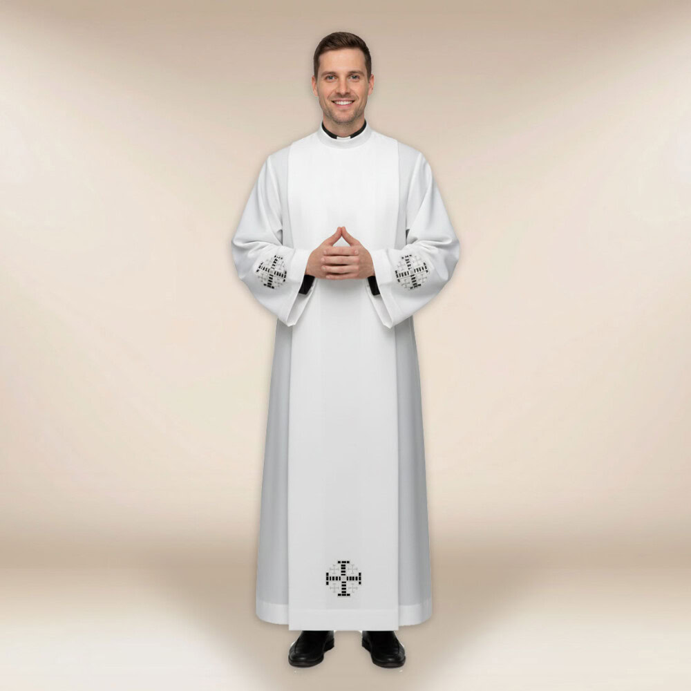 Alba haftowana Krzyże Jerozolimskie białe