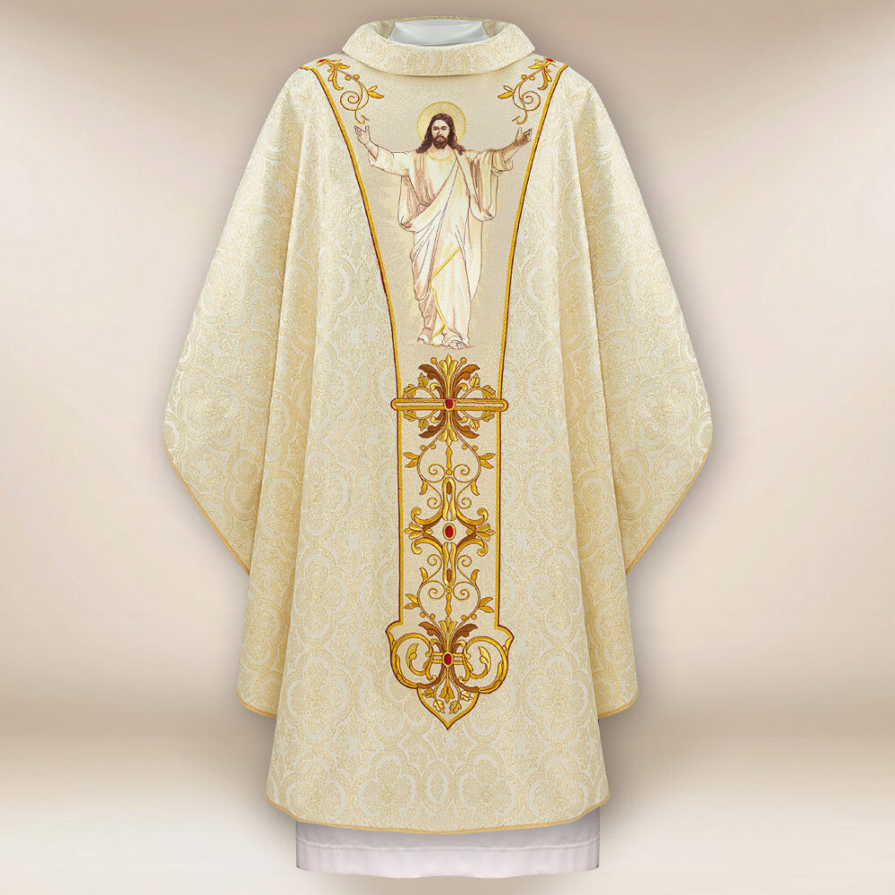 Ornat haftowany „Jezus Zmartwychwstały” ecru