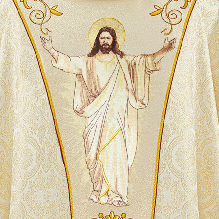 Ornat haftowany „Jezus Zmartwychwstały” ecru