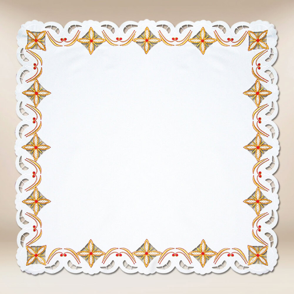 Obrus haftowany “Krzyże w kwadracie – kolorowe” haftowany z trzech stron 512x115cm