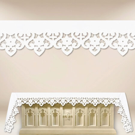 Obrus haftowany „Bianco Fiori” haftowany z trzech stron 224x115cm