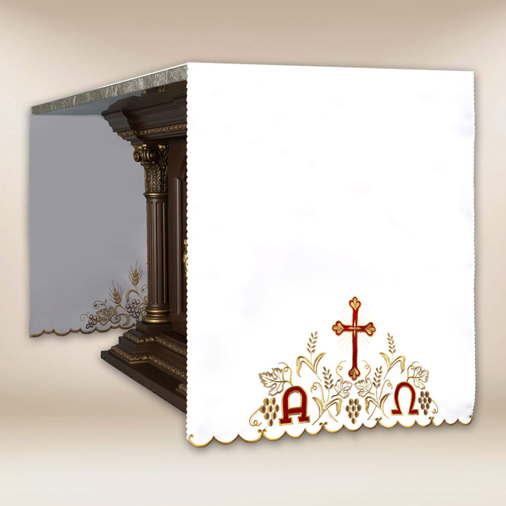 ob_75_17_26 Obrus haftowany po bokach “Ave Maryja – niebieski”