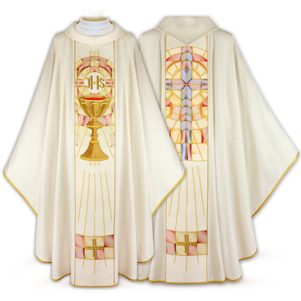 ornat eucharystyczny haftowany z symbolem IHS i kielichem