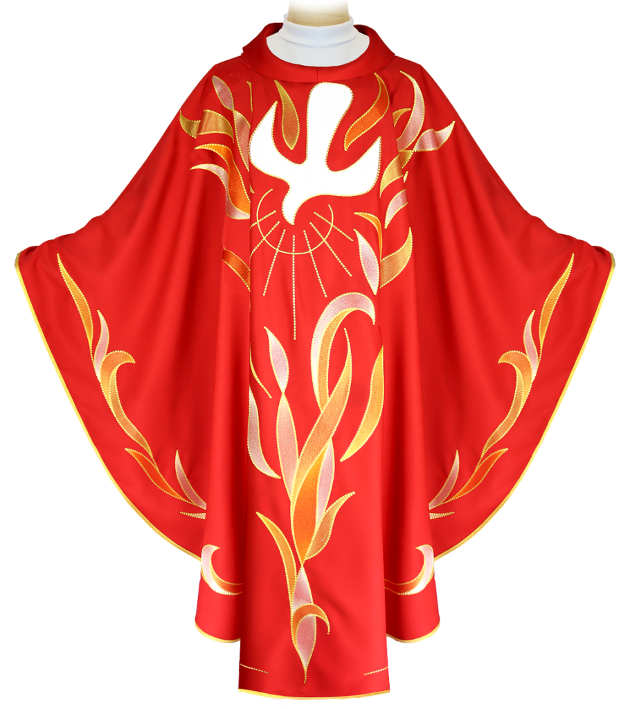 ornat liturgiczny z motywem gołębicy Ducha Świętego